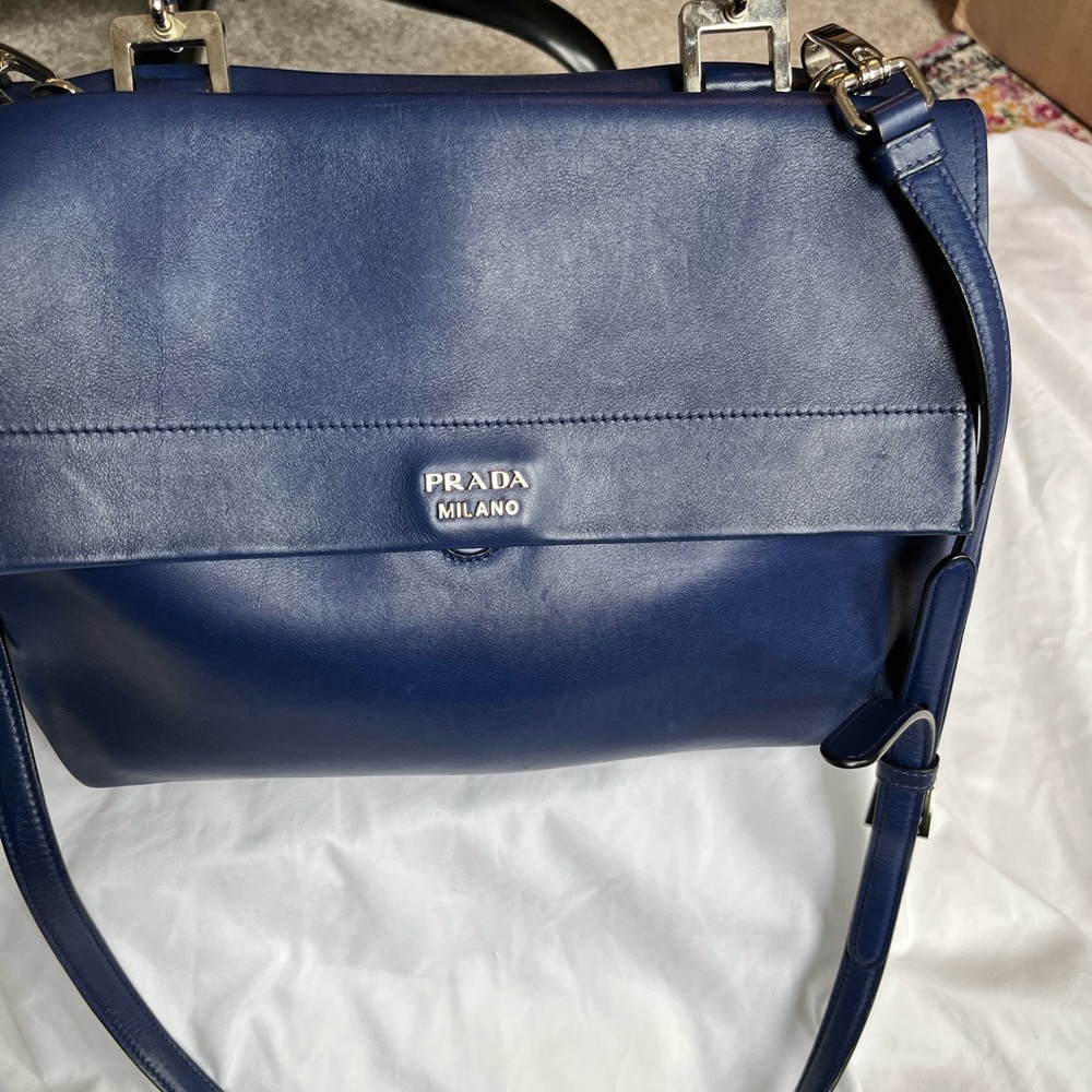 authentic Prada Milano Italy Women Blue Leather Crossbody Shoulder Hand Bag - Picture 4 of 6